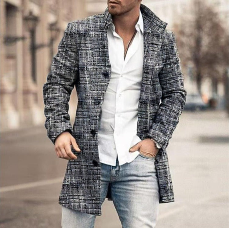 Men's Button Front Trench Coat - Navy Blue