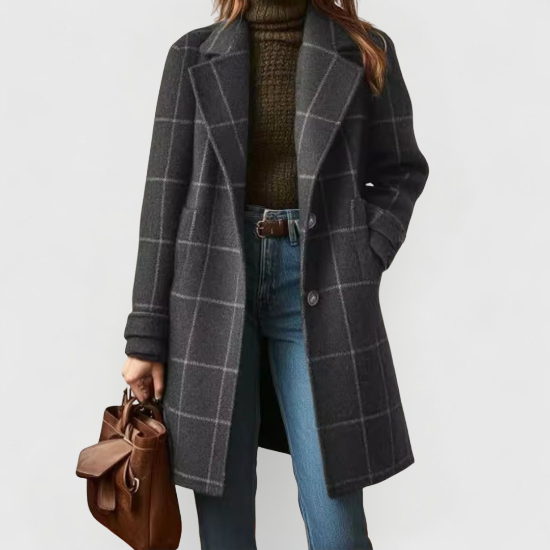 Women's Wool Check Coat - Dark Green