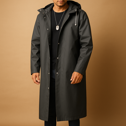 Men's Long Waterproof Raincoat - Black