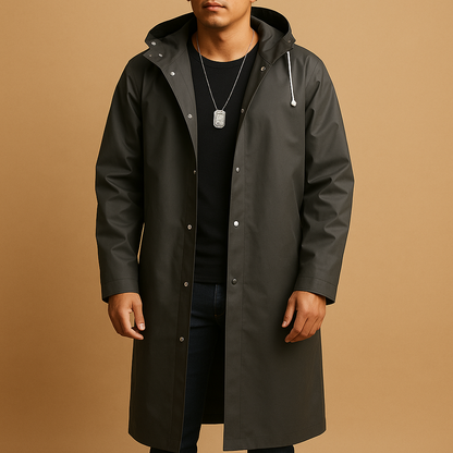Men's Long Waterproof Raincoat - Grey