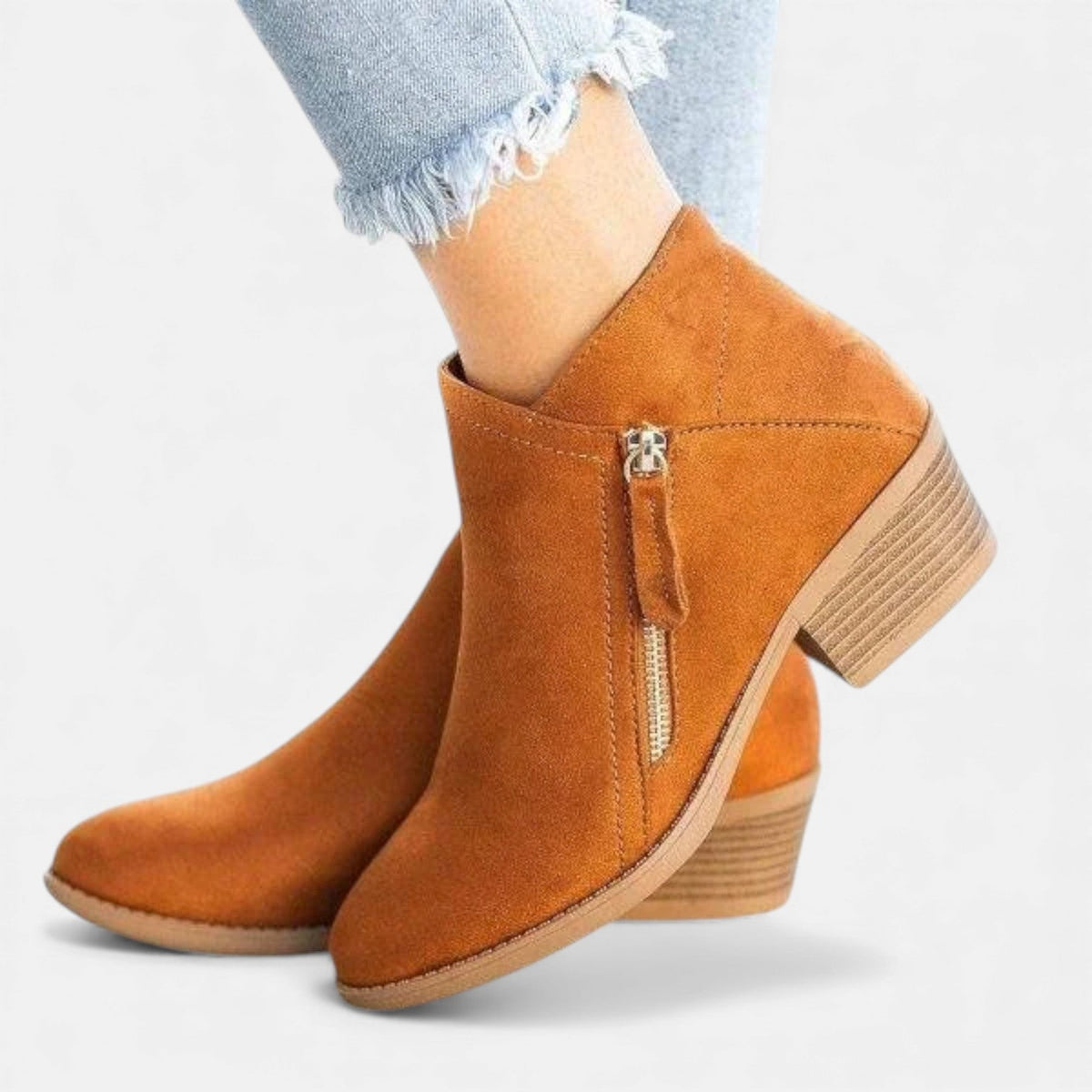Women's Suede Zip Ankle Boots - Gray