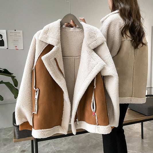 Women's Faux Shearling Oversized Coat - Beige