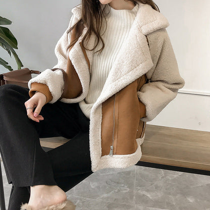 Women's Faux Shearling Oversized Coat - Beige
