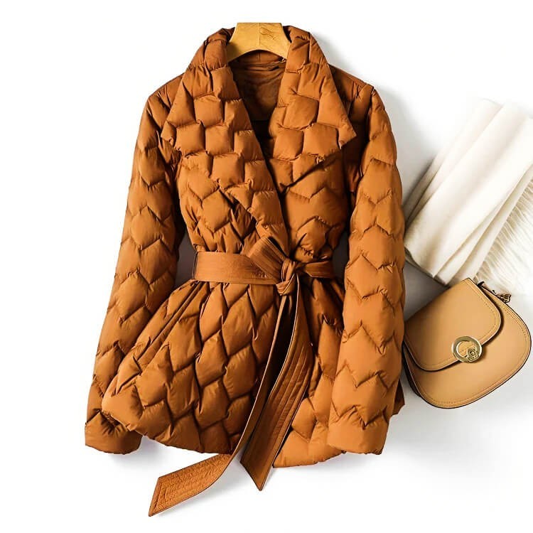 Women's Quilted Down Coat - Amber Orange