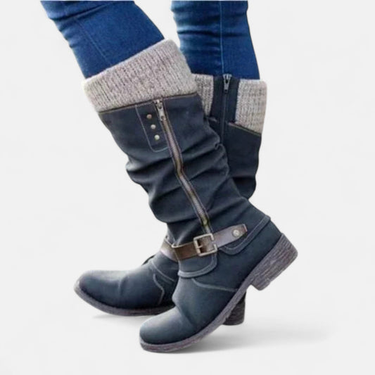 Women's Knit Cuff Knee High Boots - Black