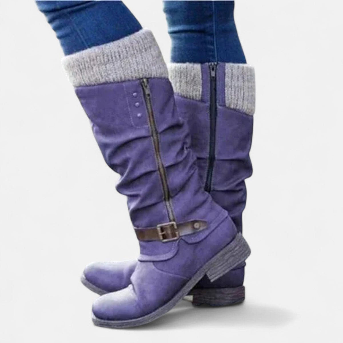 Women's Knit Cuff Knee High Boots - Purple