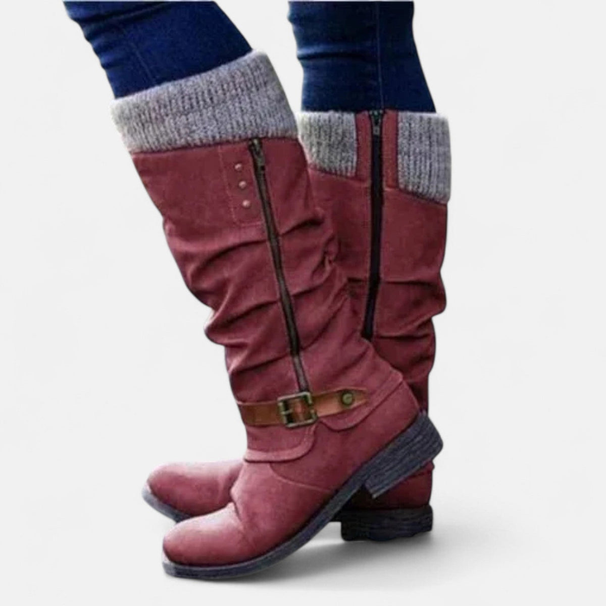 Women's Knit Cuff Knee High Boots - Red