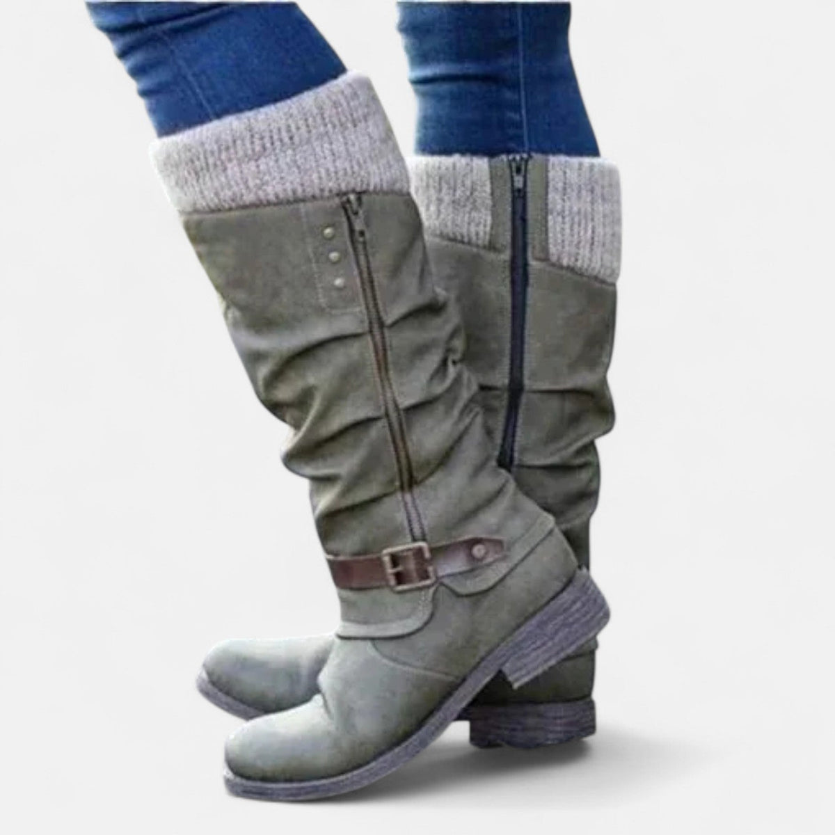 Women's Knit Cuff Knee High Boots - Gray