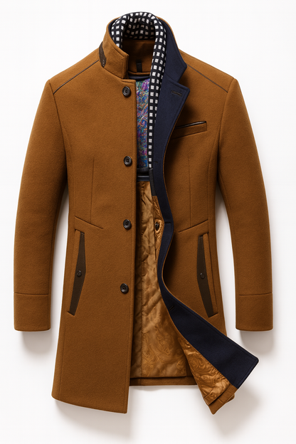 Women's Wool Colorblock Structured Coat - Navy Blue