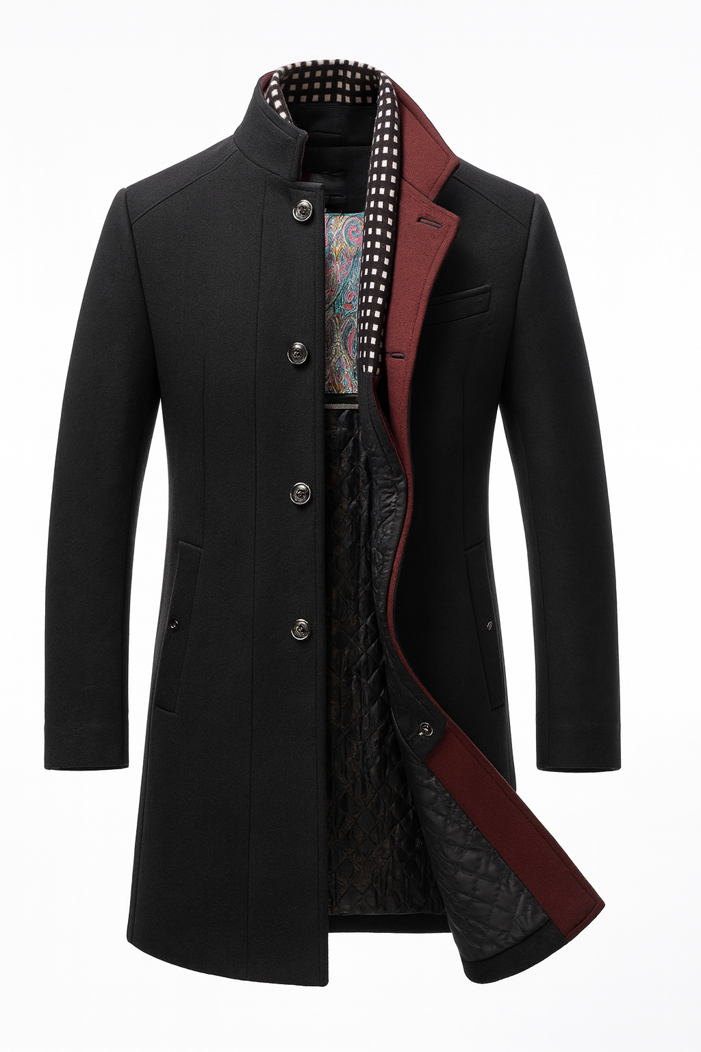 Women's Wool Colorblock Structured Coat - Navy Blue