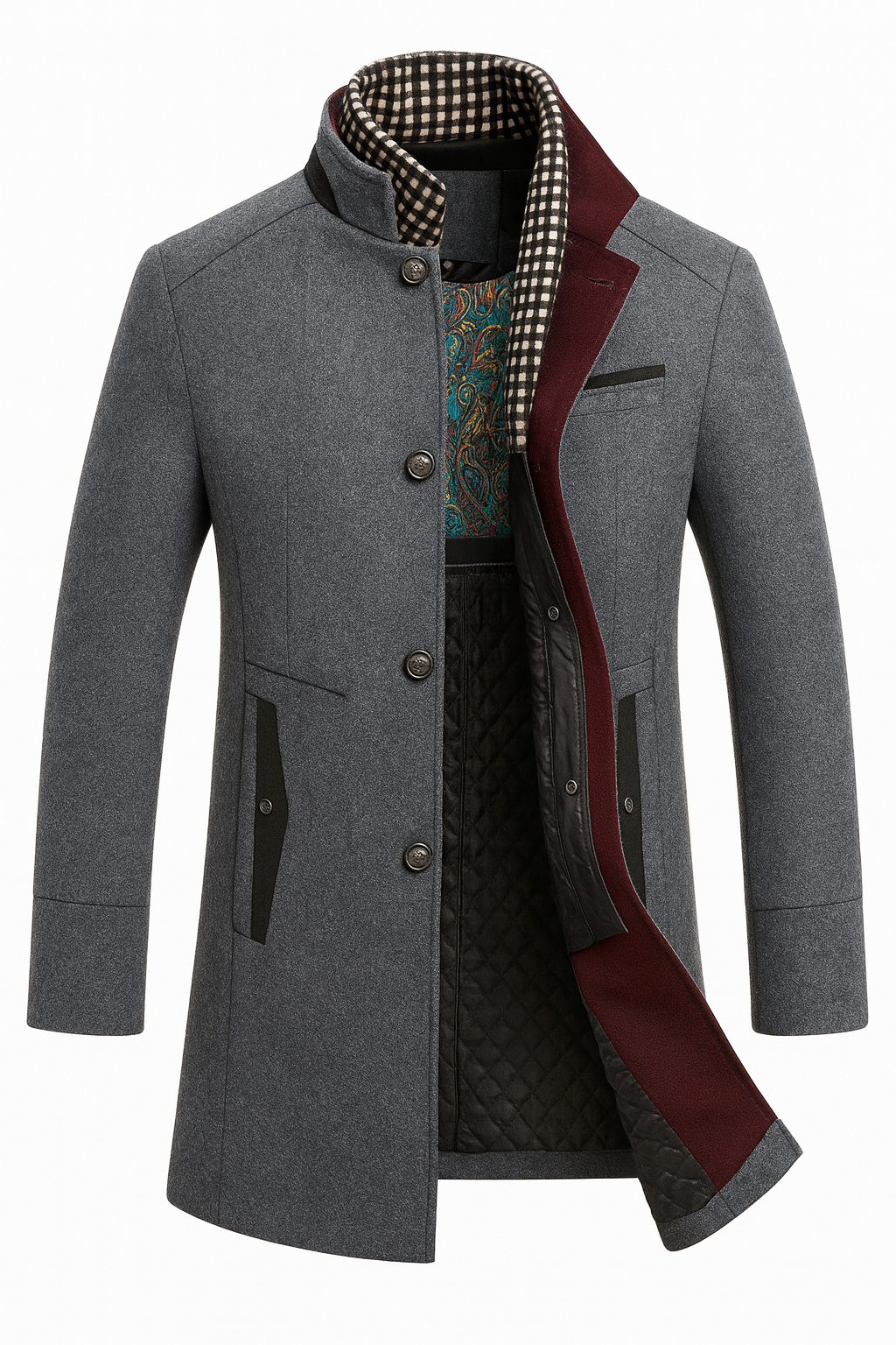 Women's Wool Colorblock Structured Coat - Navy Blue