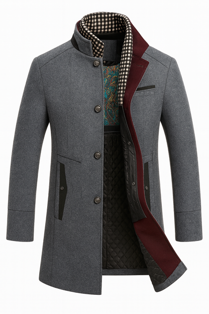 Women's Wool Colorblock Structured Coat - Navy Blue