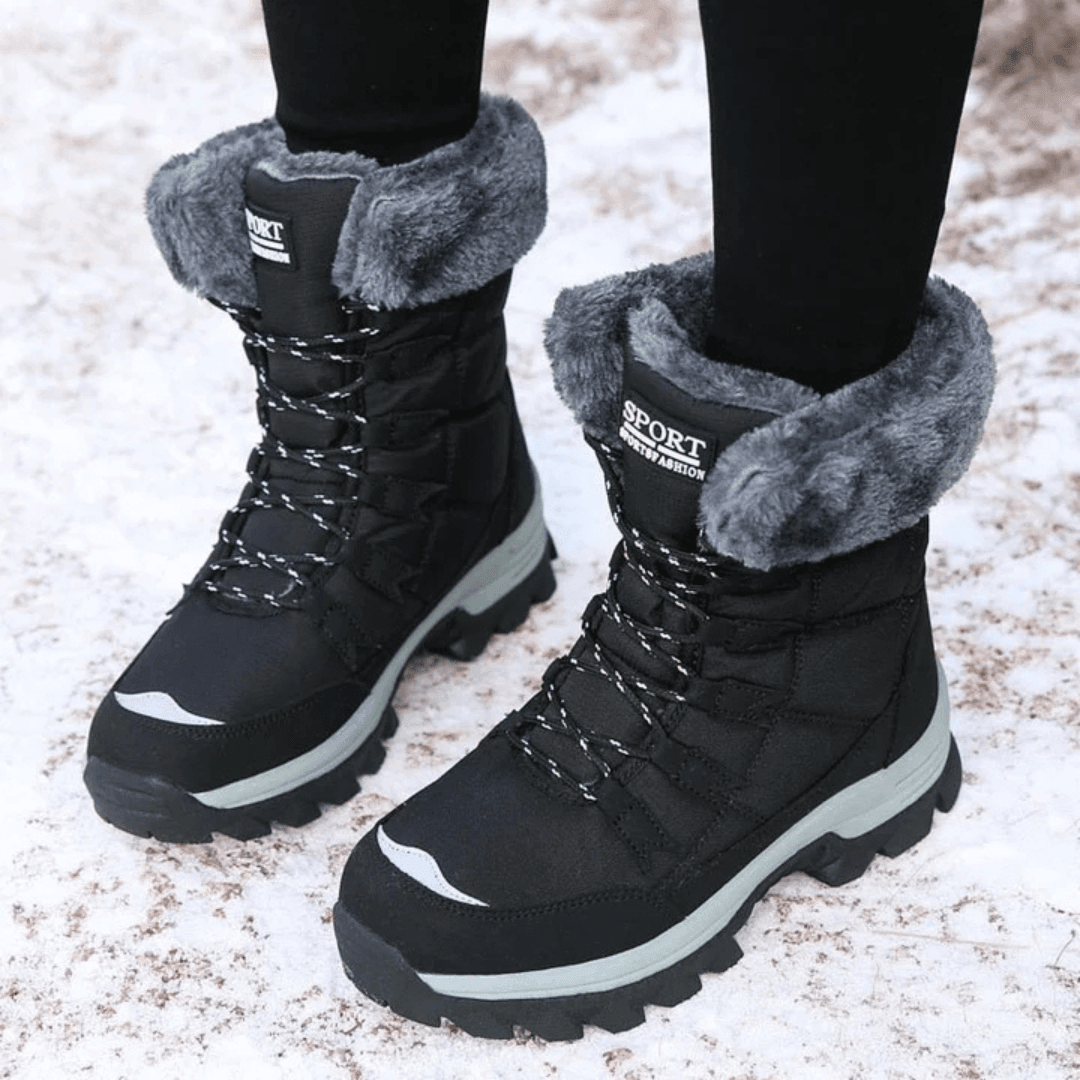 Women's Faux Fur Lined Lace Up Snow Boots - Beige
