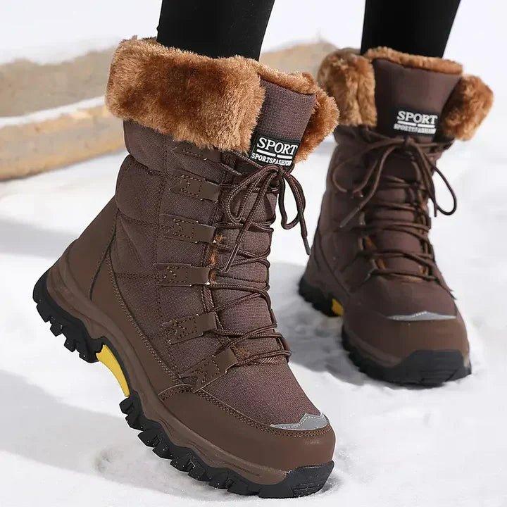 Women's Faux Fur Lined Lace Up Snow Boots - Beige