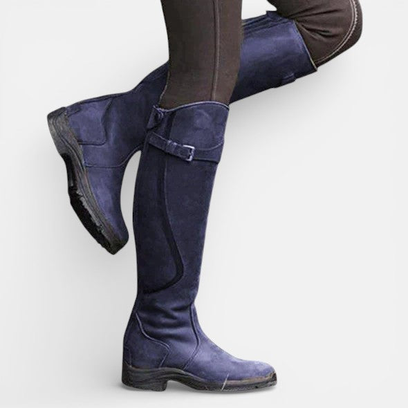 Women's Leather Knee High Country Boots - Blue