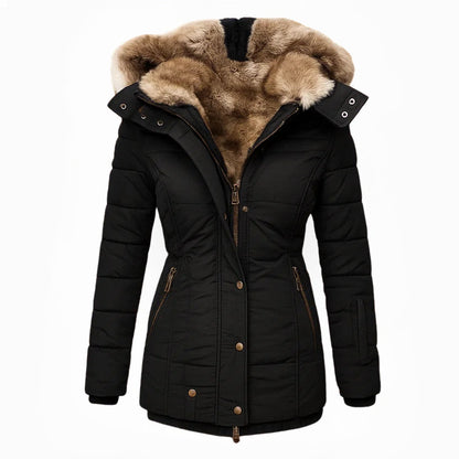 Women's Faux Fur Lined Winter Coat - Black