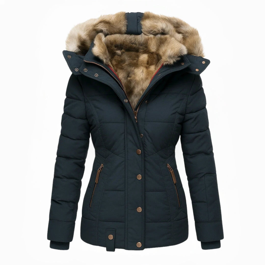 Women's Faux Fur Lined Winter Coat - Black