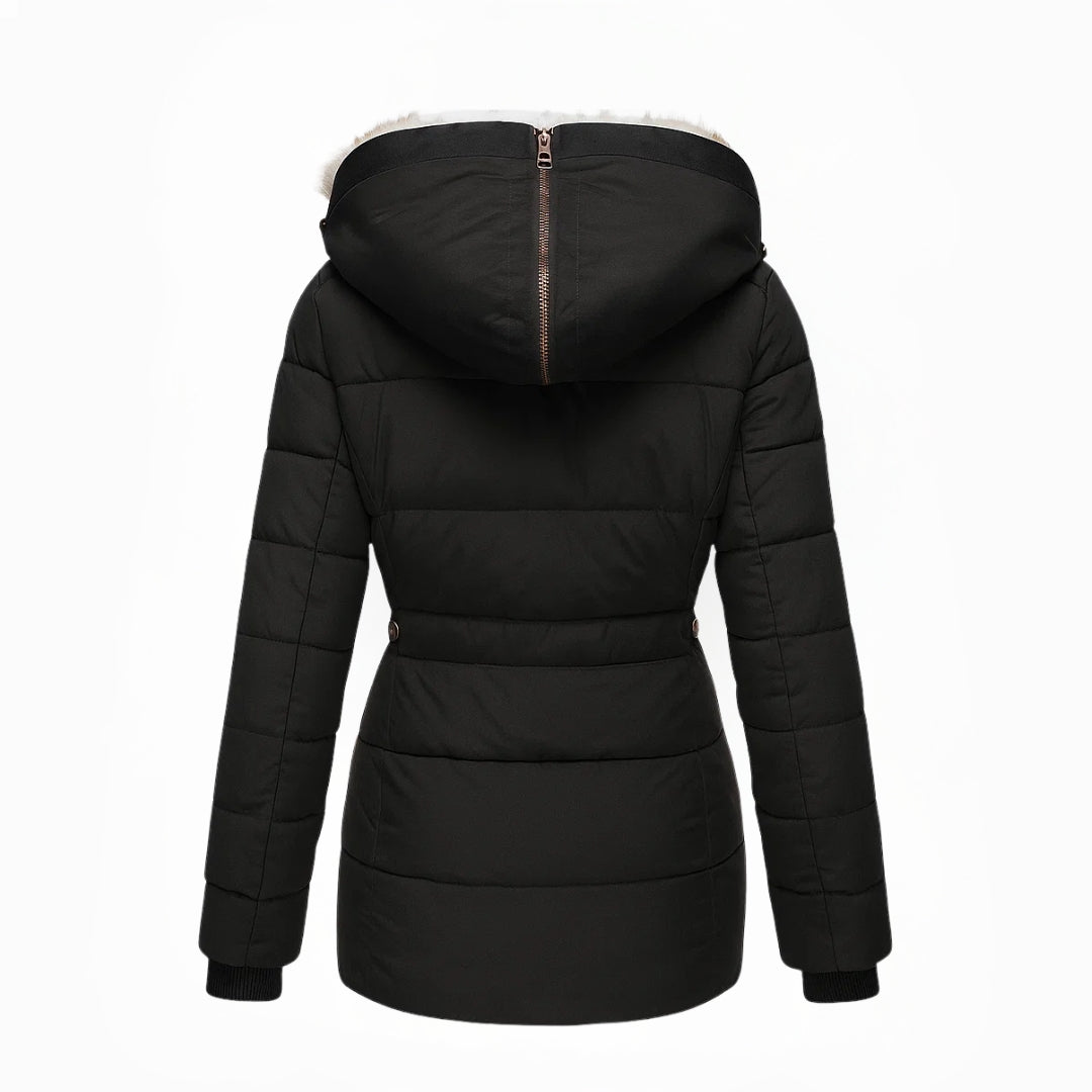 Women's Faux Fur Lined Winter Coat - Black