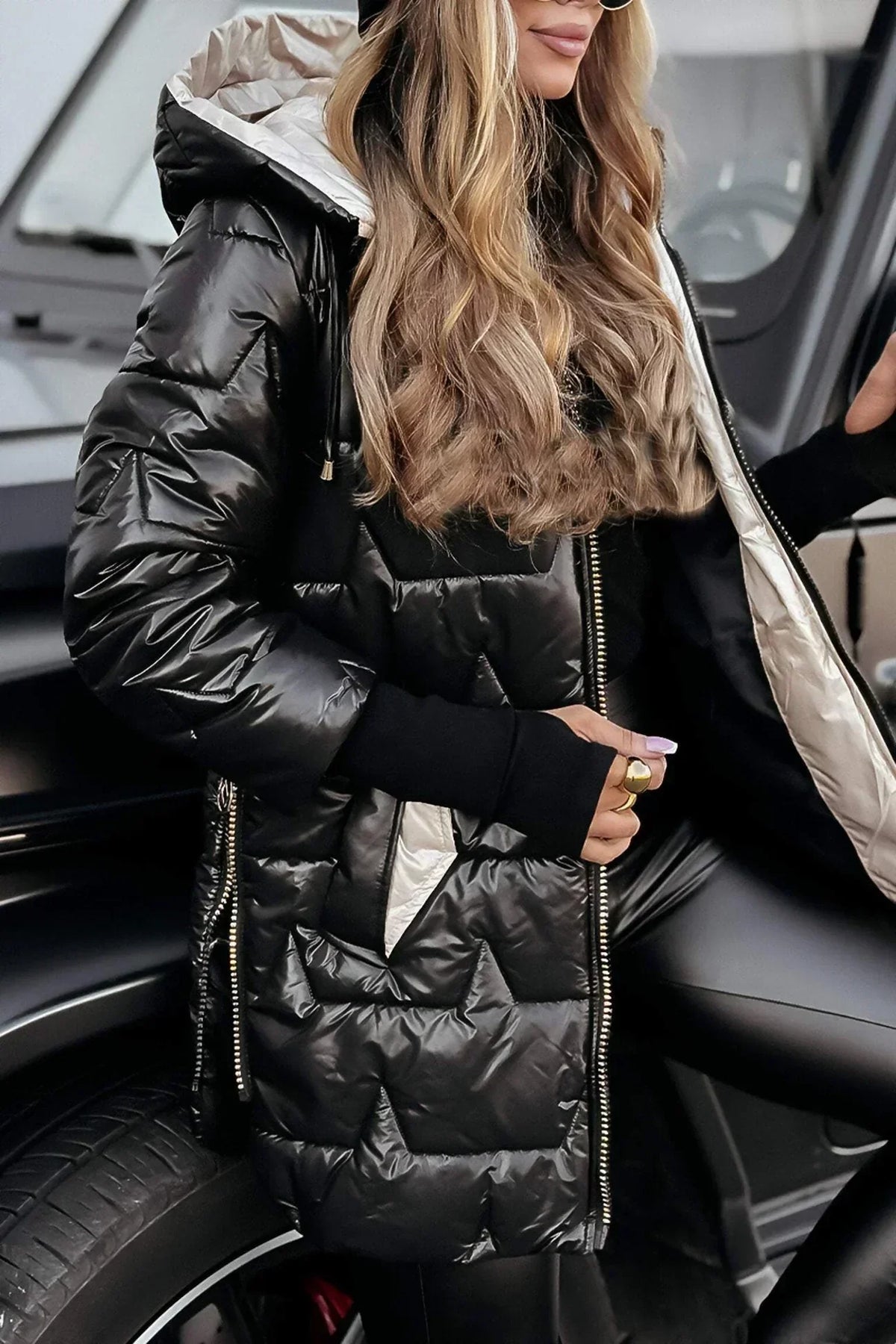 Women's Padded Hooded Coat - Beige
