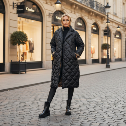 Women's Quilted Mid Length Coat - Black