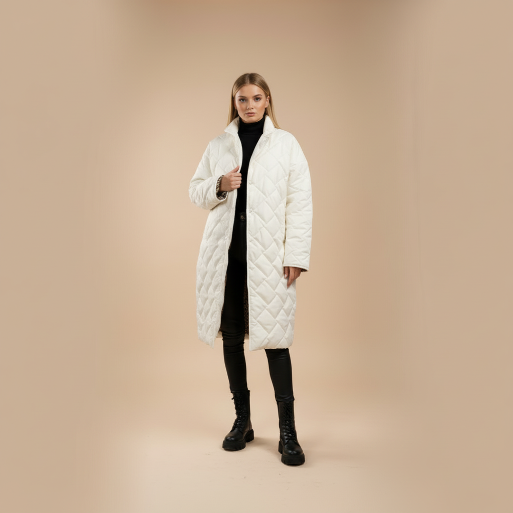 Women's Quilted Mid Length Coat - Black