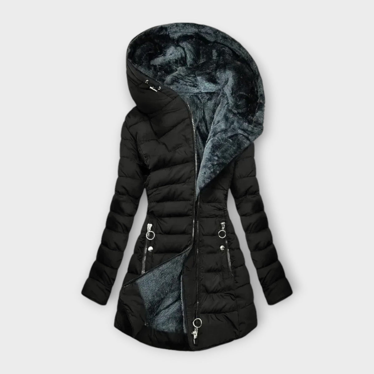 Women's Slim Fit Winter Coat - Black