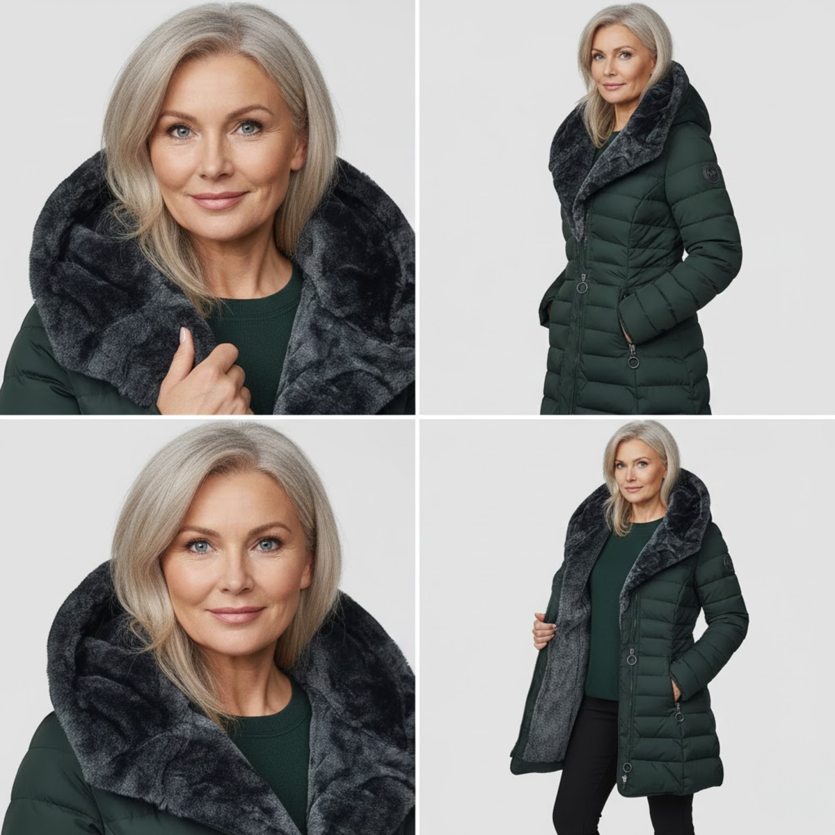 Women's Slim Fit Winter Coat - Olive Green
