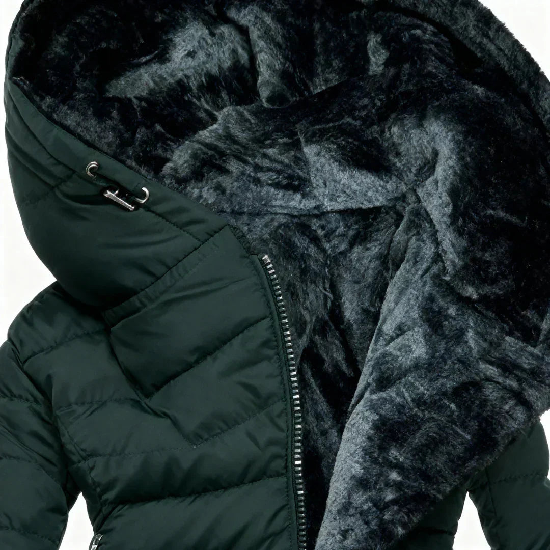 Women's Slim Fit Winter Coat - Olive Green