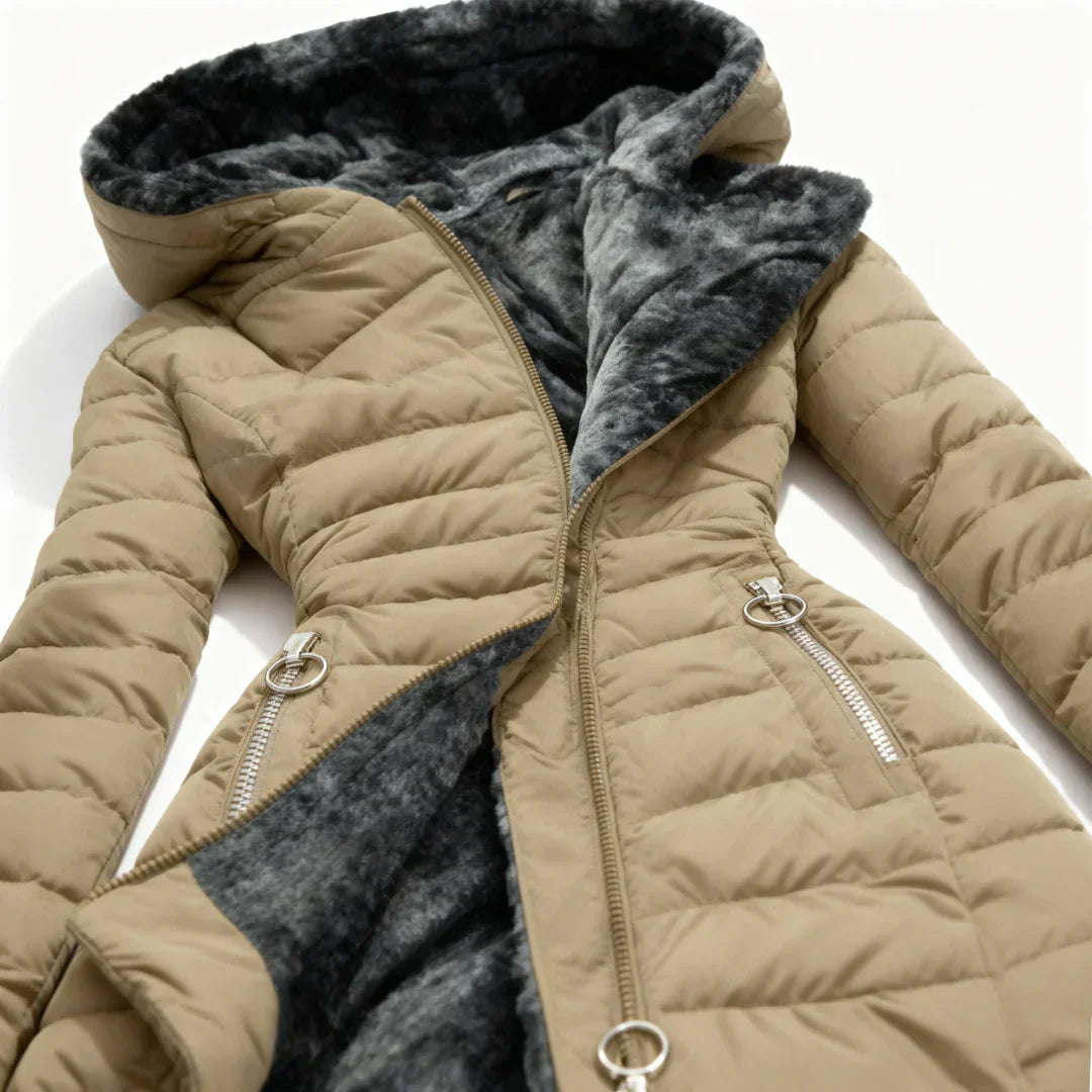 Women's Slim Fit Winter Coat - Olive Green