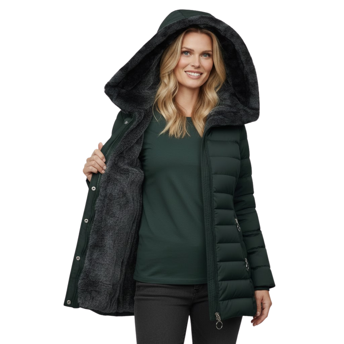 Women's Slim Fit Winter Coat - Olive Green
