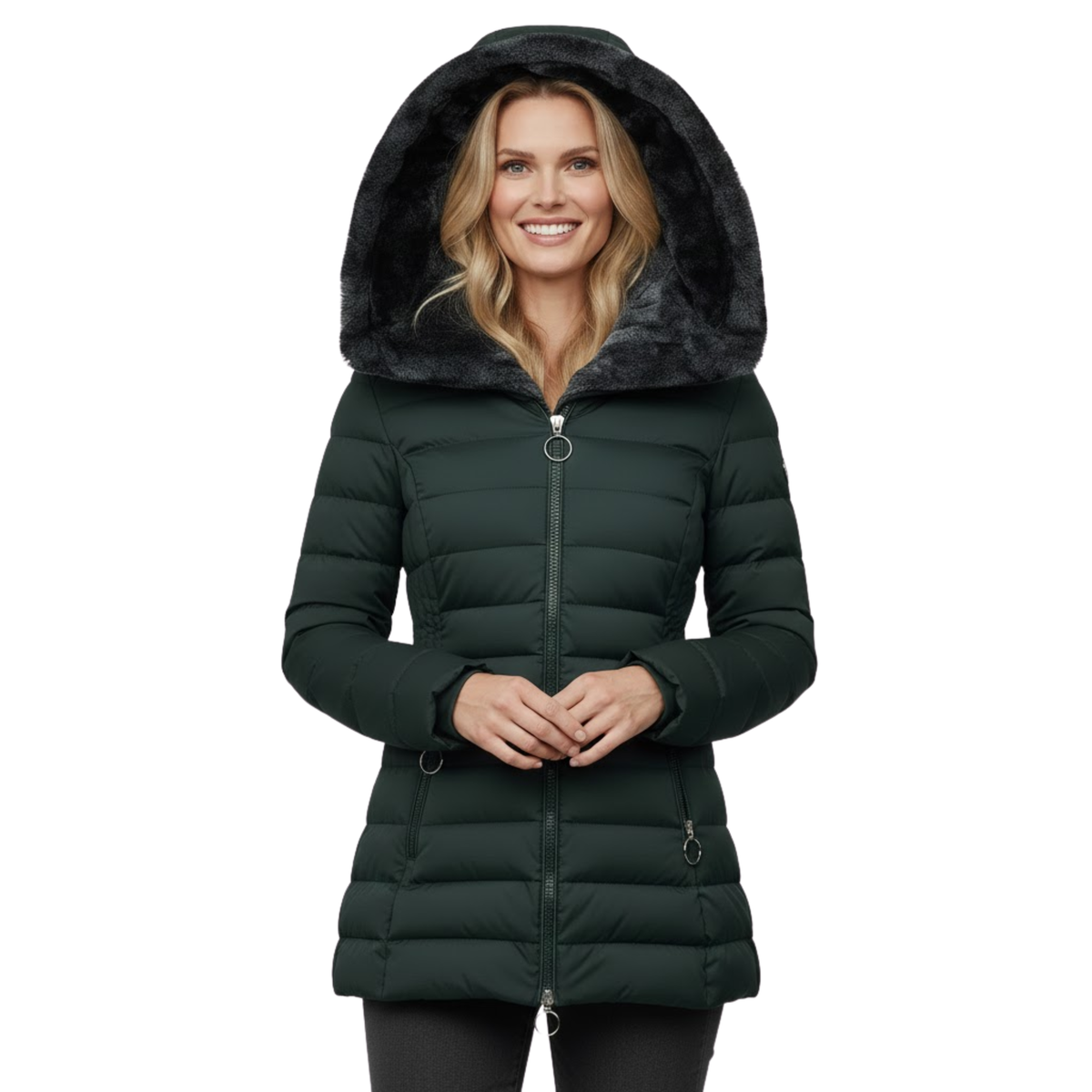 Women's Slim Fit Winter Coat - Olive Green