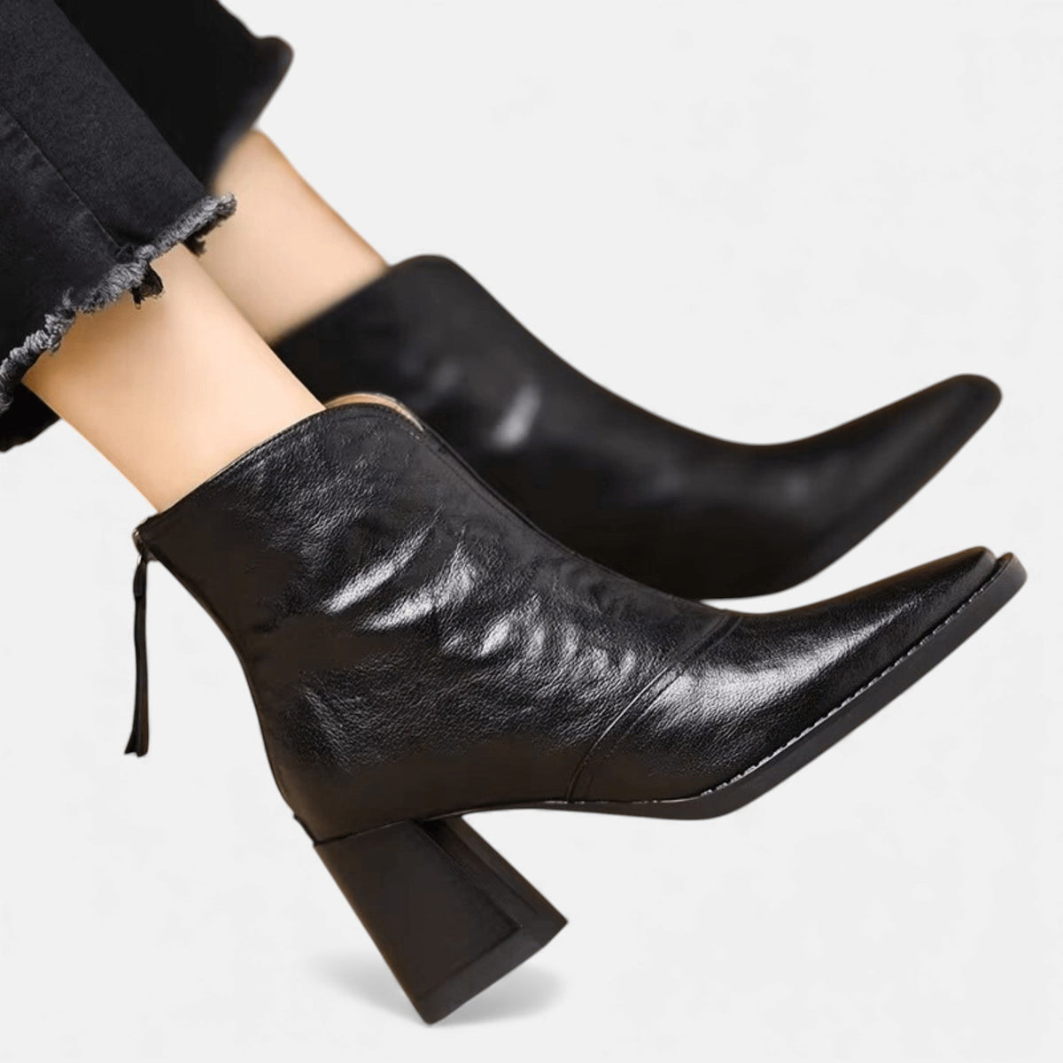 Women's Leather Square Toe Ankle Boots - Brown