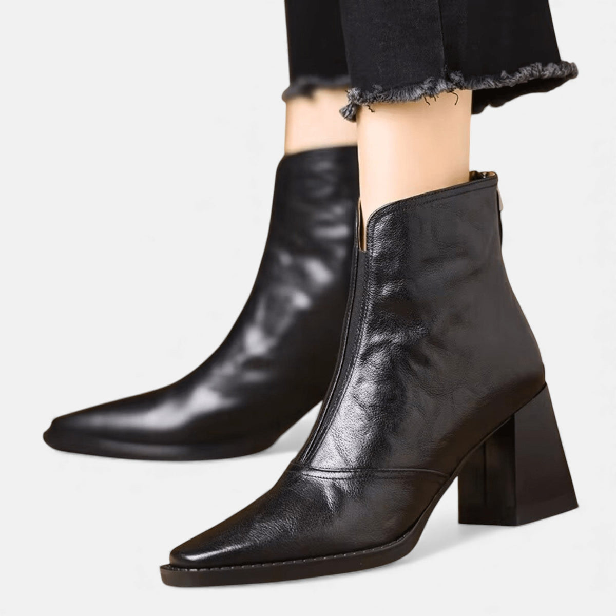 Women's Leather Square Toe Ankle Boots - Brown