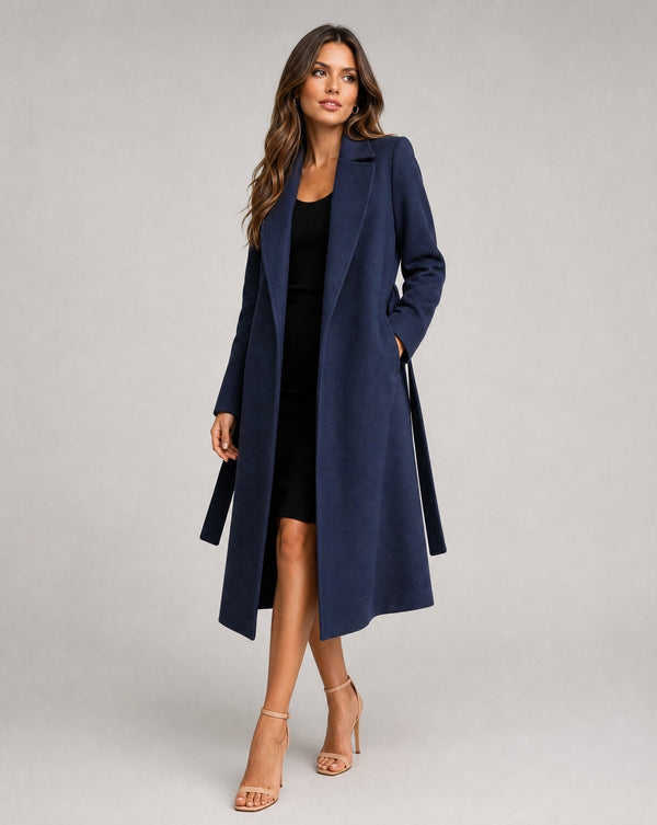 Women's Wool Belted Coat - Navy