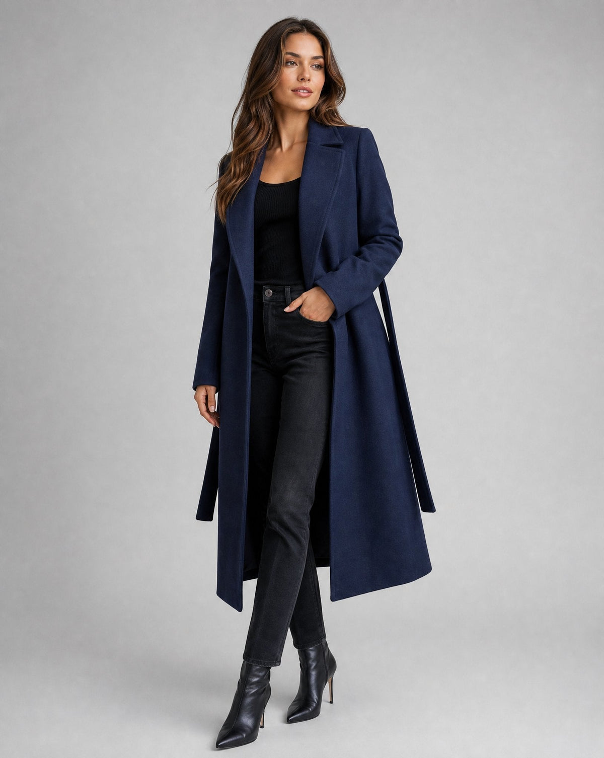 Women's Wool Belted Coat - Navy