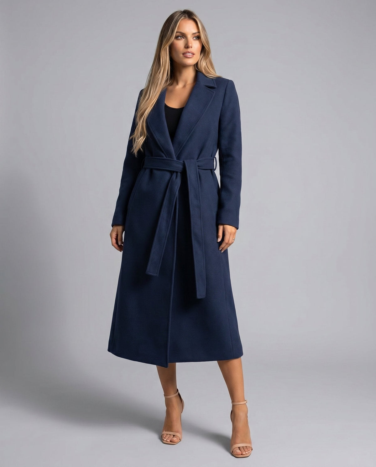 Women's Wool Belted Coat - Navy